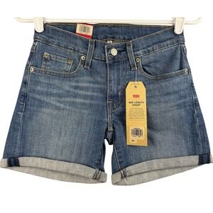 Levi's Women's Mid Length Denim Shorts Size 24 Mid Rise Slim Hip Blue